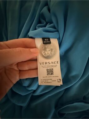 Versace Teal Blue Draped Silk-Blend Dress